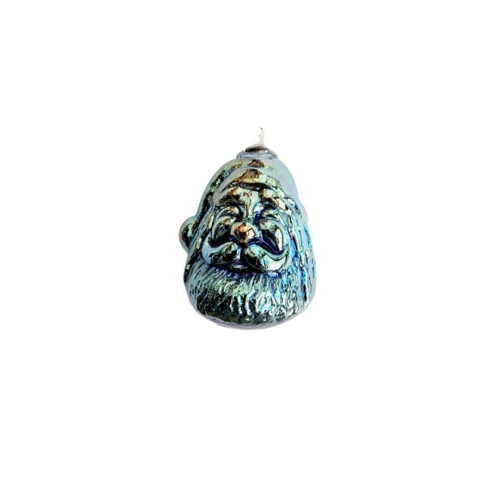 NWT Glass Eye Studio Christmas Ornament Santa Blue Iridescent .